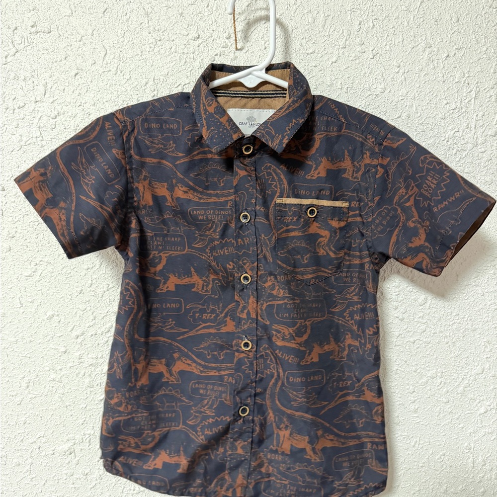 Dinosaur Print Kids Shirt - Brown 4T